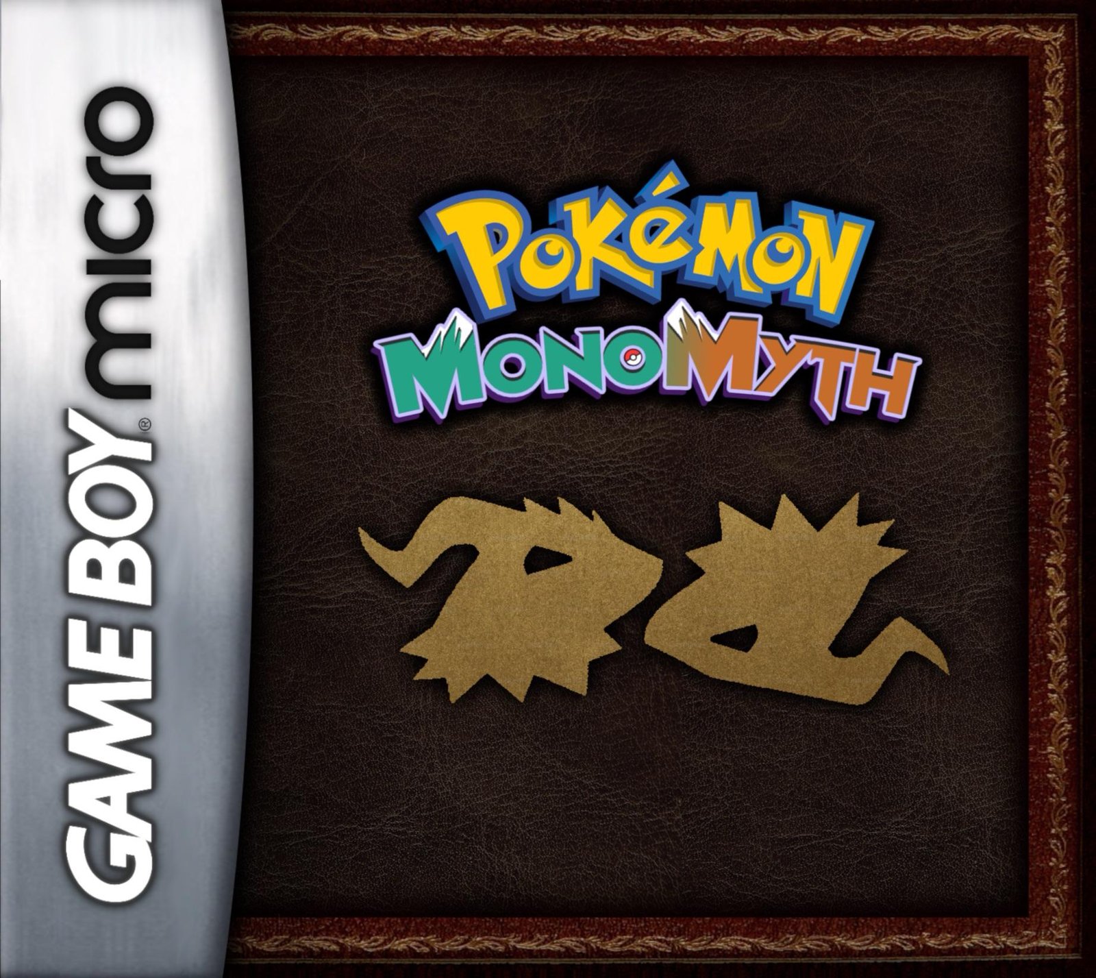 Fan-made brown Monomyth cover with gold silhouettes and Game Boy micro branding.