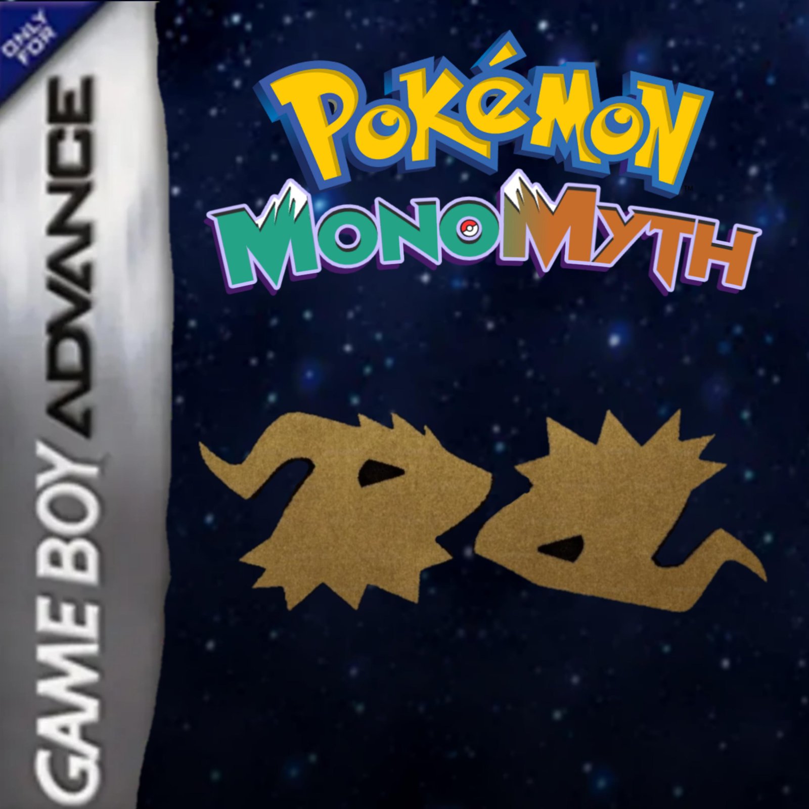 Fan-made starry Monomyth cover with gold silhouettes and Game Boy Advance branding.